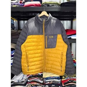 Mountain Hardwear Mens XL Puffer Jacket Grey Yellow Quilted Full Zip Insulated